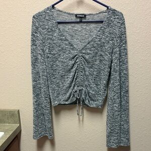 Express Heather Gray Ruched Sparkly Long Sleeve Top